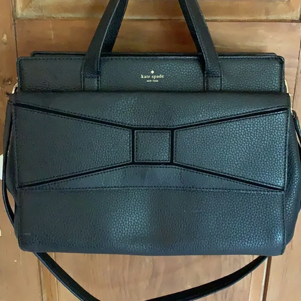 Kate Spade Chantal Bridge black leather bow satchel bag